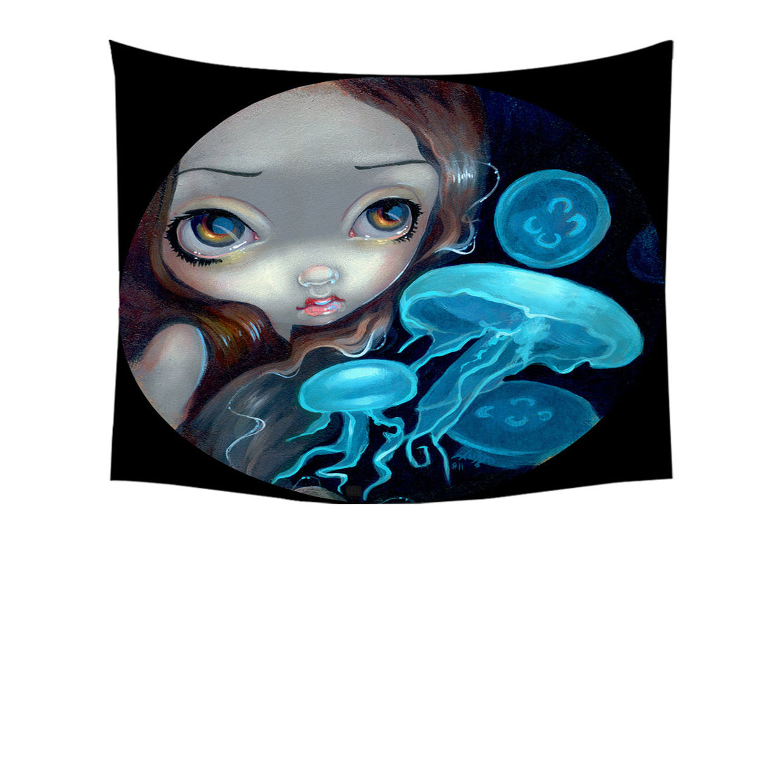 Wall Decor with Jellyfish Portal Underwater Fantasy Mermaid Tapestry