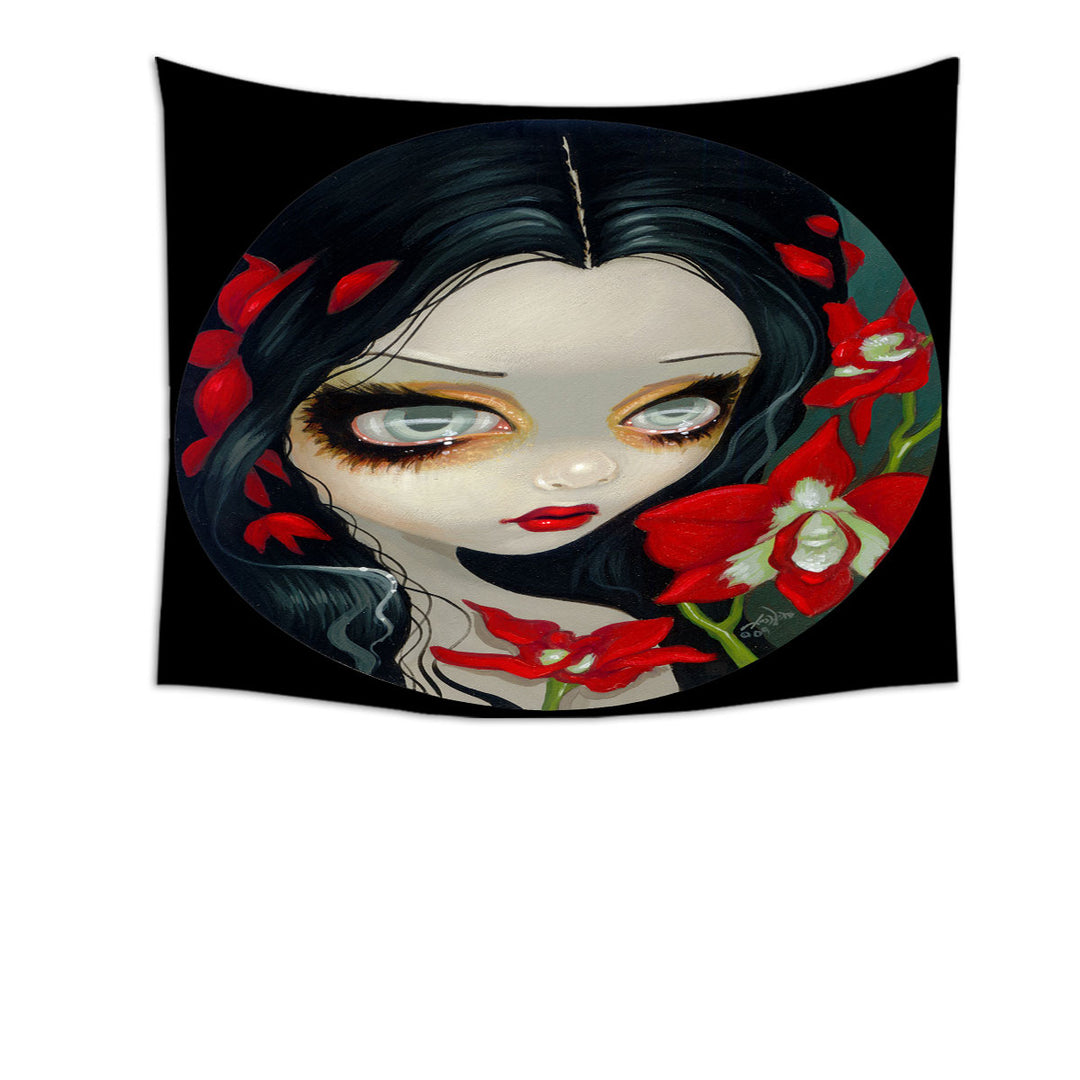 Wall Decor with Red Blood Orchid Maiden Girl Tapestry