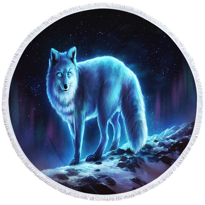 Wanderer Night Sky Winter Wolf Circle Beach Towel