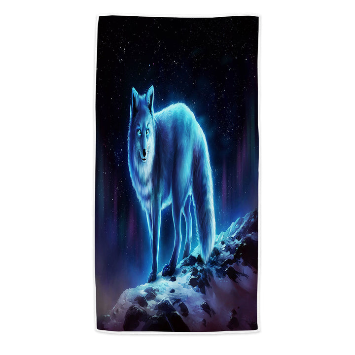 Wanderer Night Sky Winter Wolf Microfiber Beach Towel