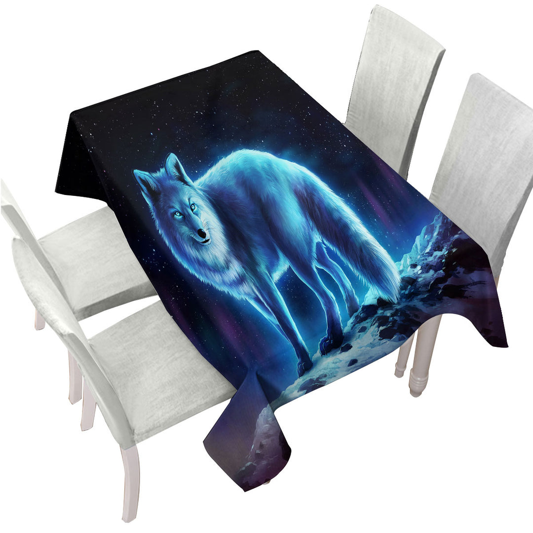 Wanderer Night Sky Winter Wolf Tablecloth