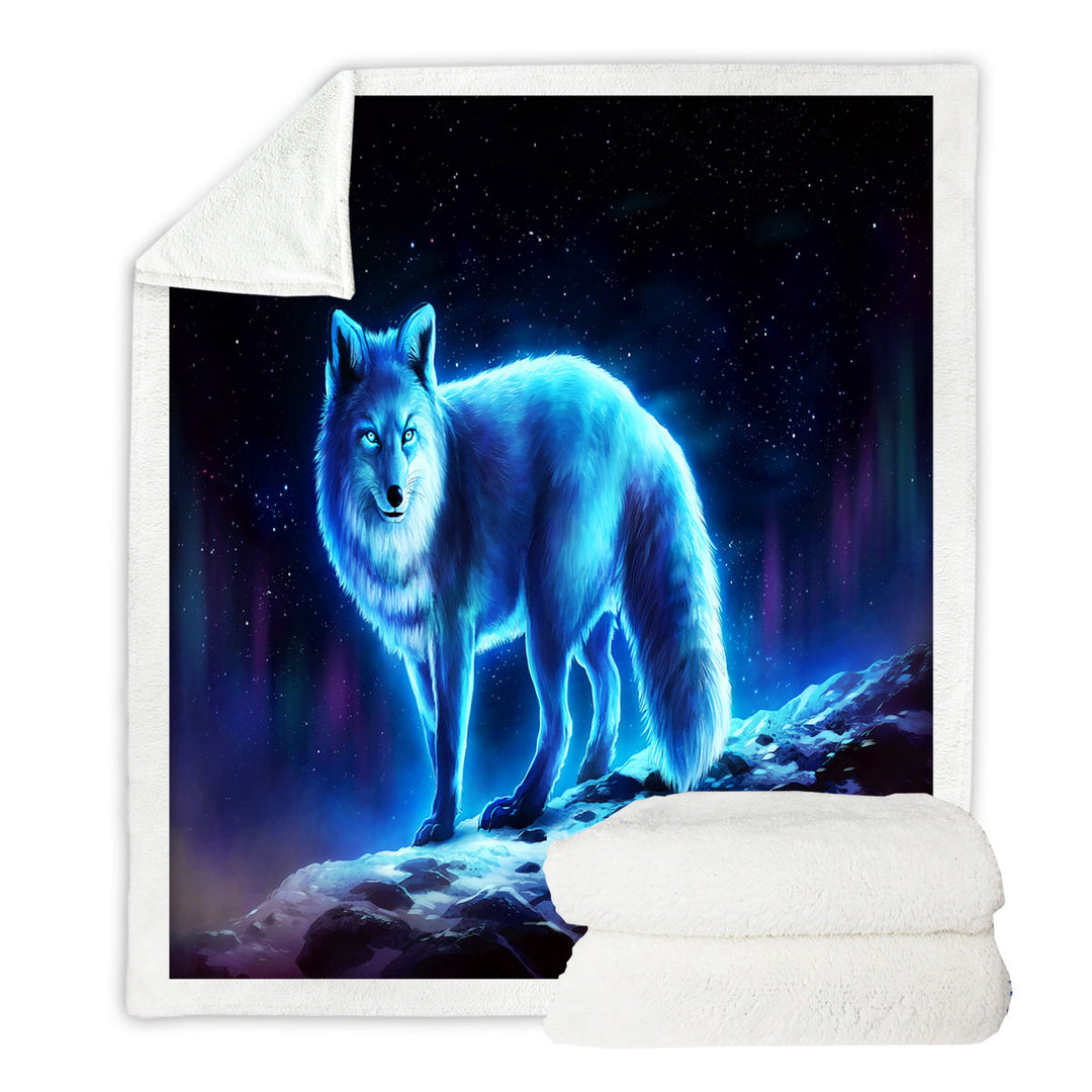 Wanderer Night Sky Winter Wolf Throw Blanket