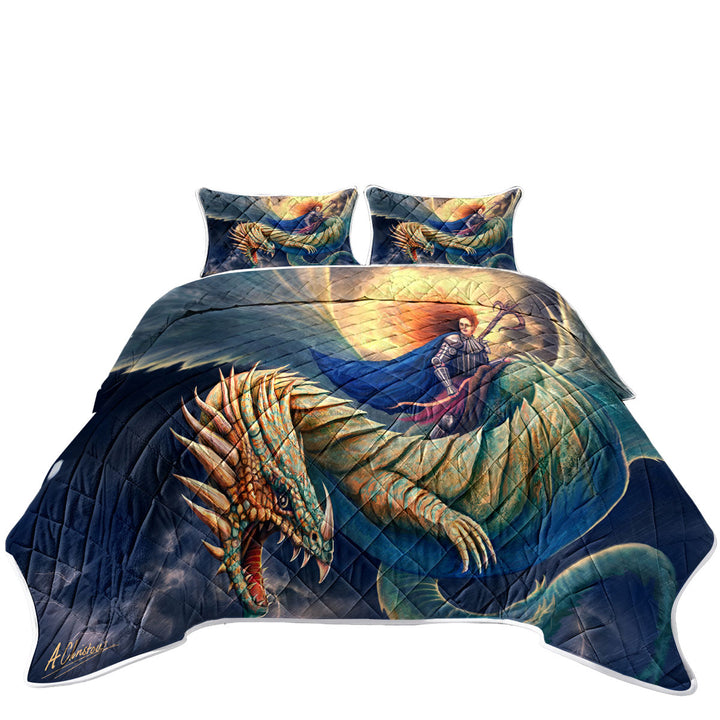 Warrior Riding a Scary Dragon Quilts for sale