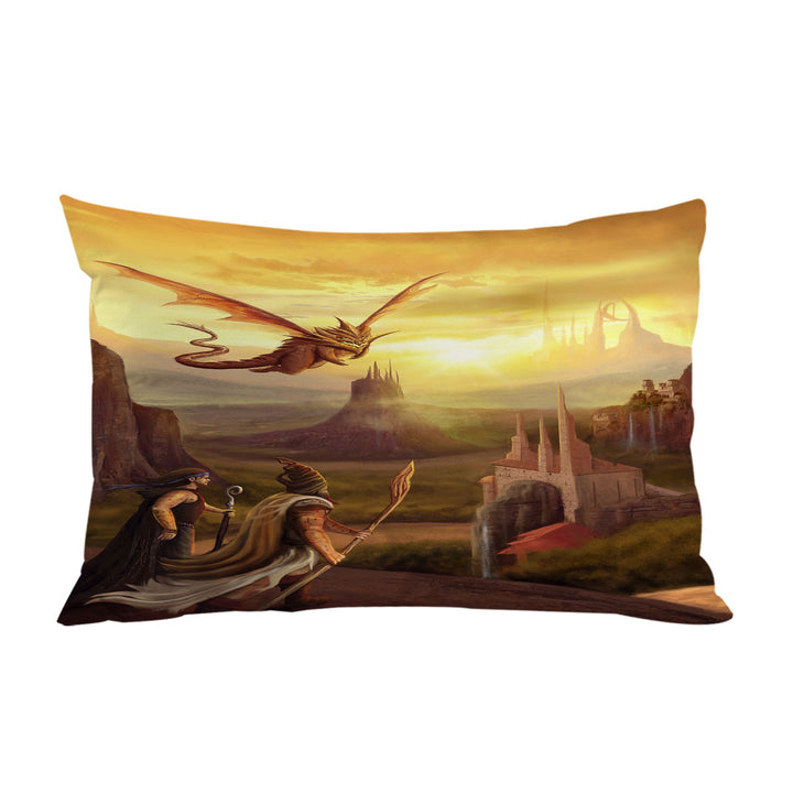 Warriors and Dragon Fantasy Art Pillowcase