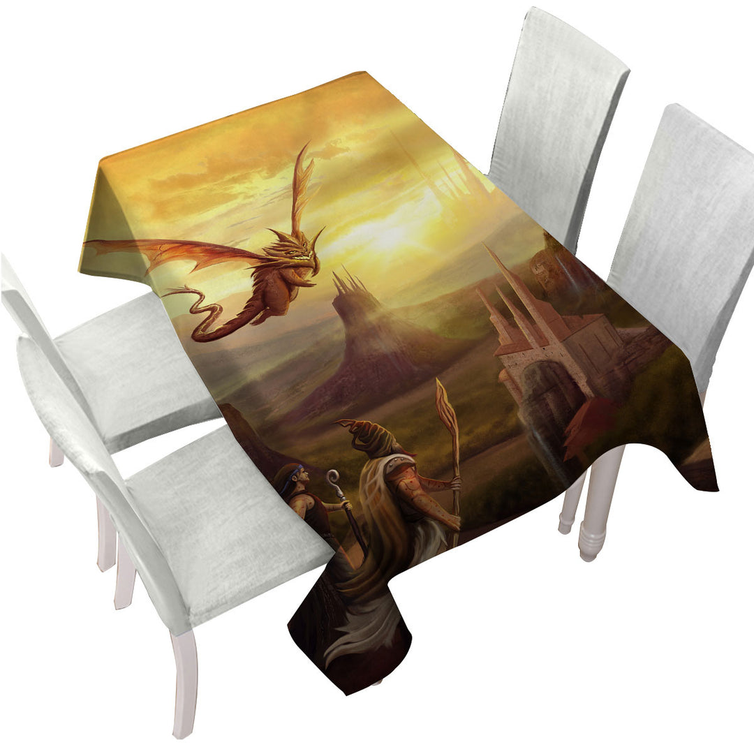 Warriors and Dragon Fantasy Art Tablecloths