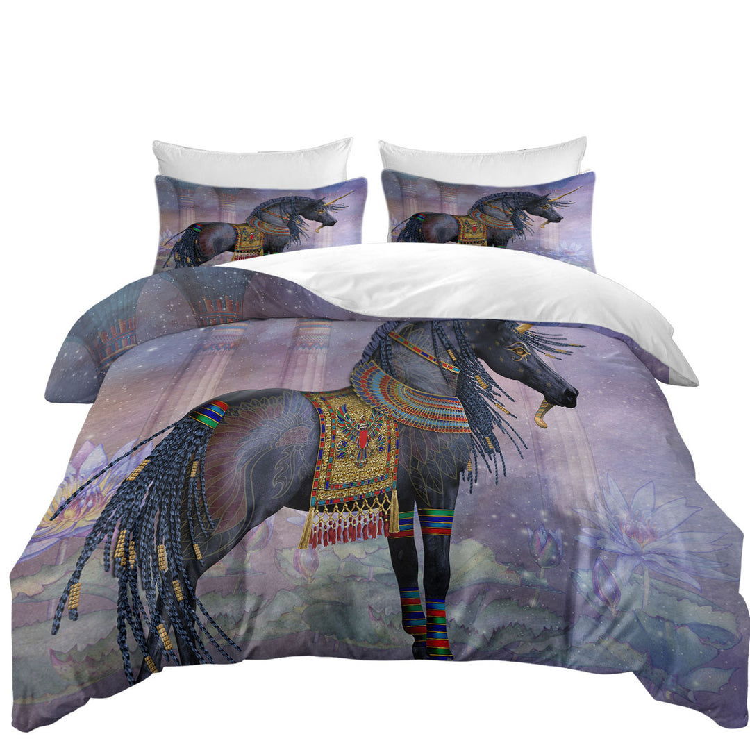 Water Lilies Black Horse Queen Size Duvet Cover