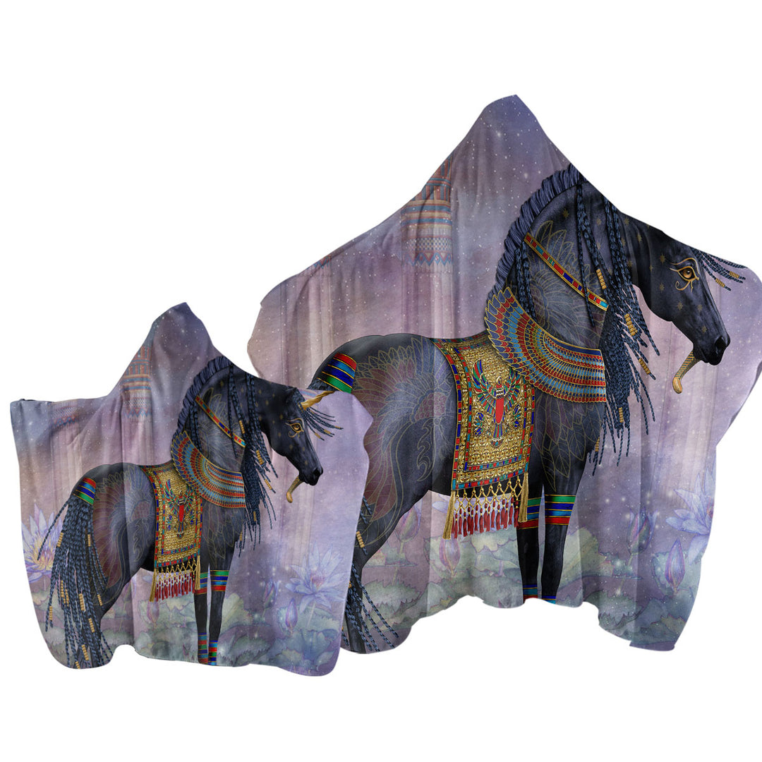 Water Lilies Black Horse Towel with Hood