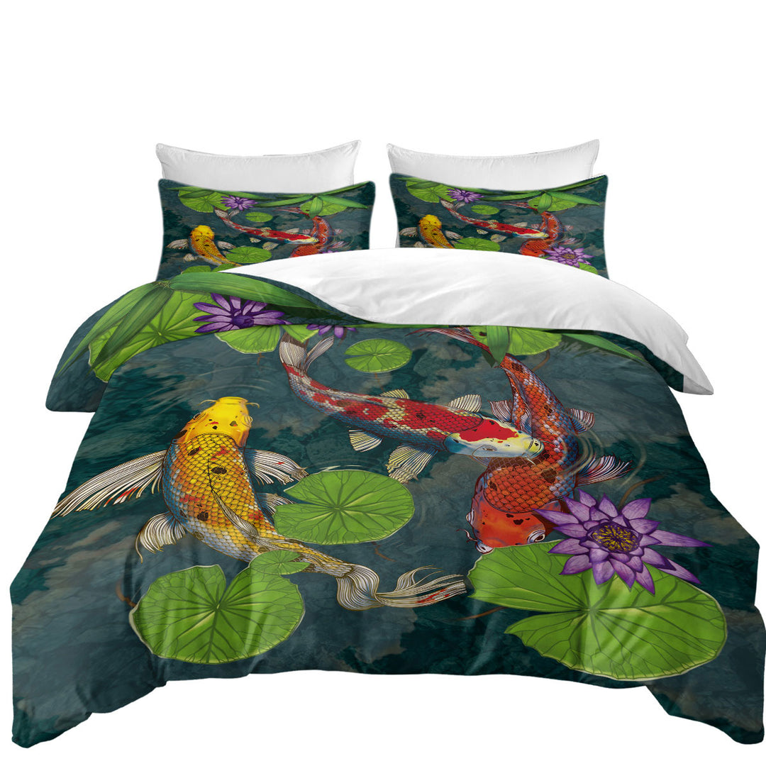 Water Lily Pond and Koi Fish King Quilt Cover