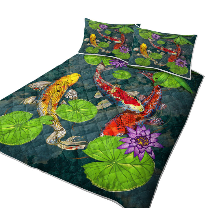 Water Lily Pond and Koi Fish King Size Quilt Sets