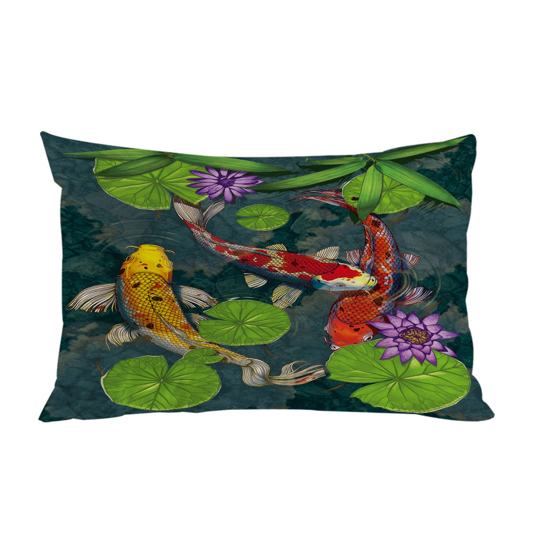 Water Lily Pond and Koi Fish Pillow Case Covers