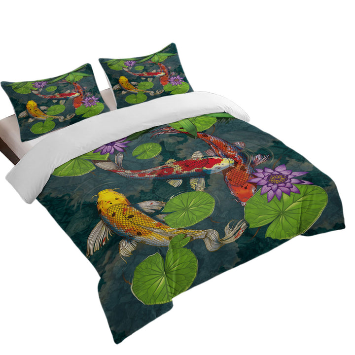 Water Lily Pond and Koi Fish Quilt Cover Sets