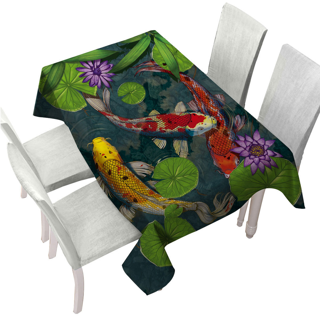 Water Lily Pond and Koi Fish Tablecloth