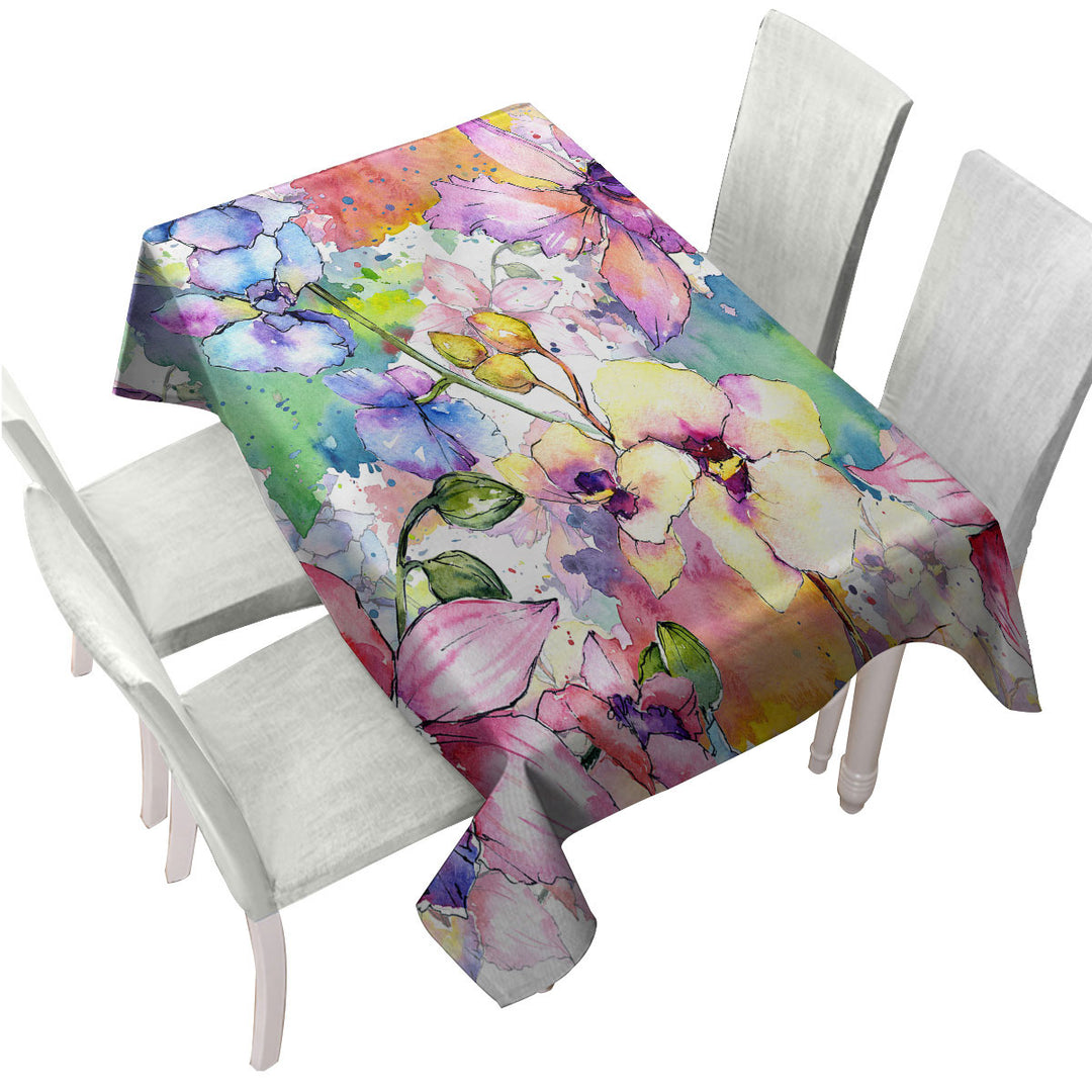 Watercolor Art Painting Flowers Custom table Covers