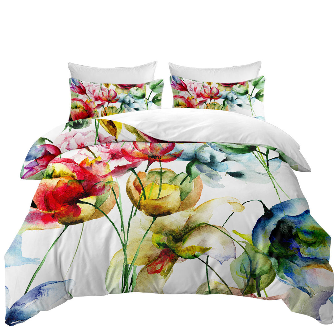 Watercolor Painting of Colorful Flowers Duvet Cover