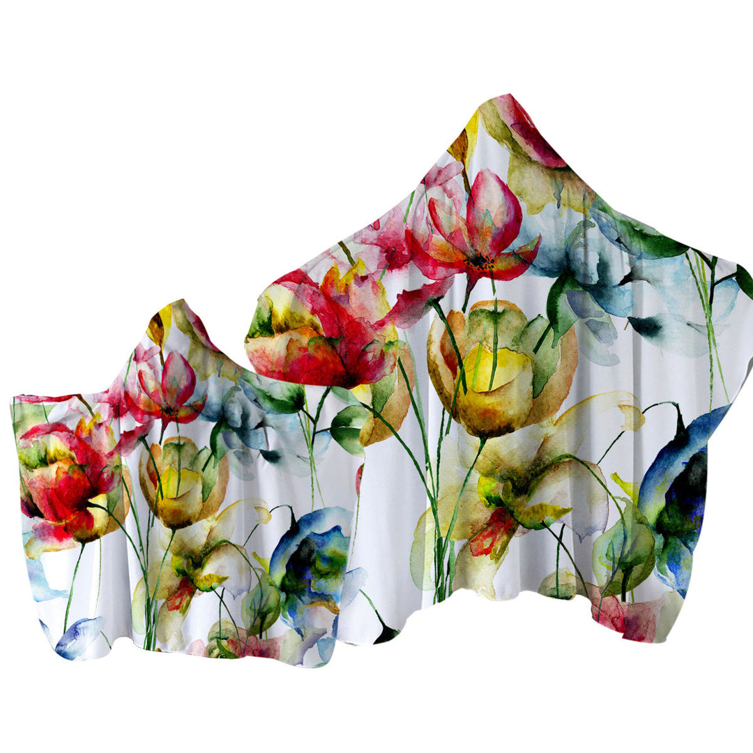 Watercolor Painting of Colorful Flowers Towel Hoodie