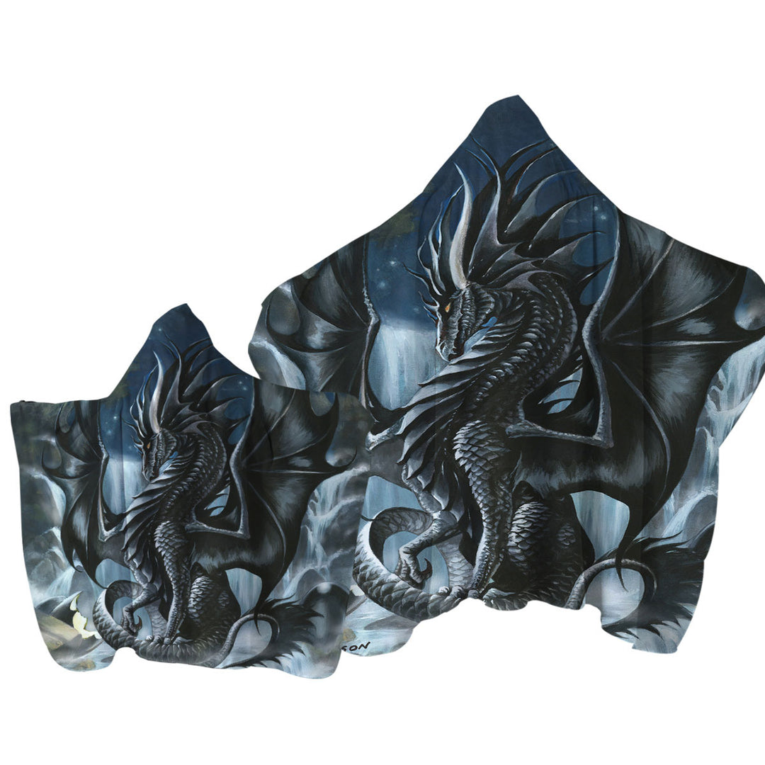 Waterfall Obsidian Black Dragon Hooded Beach Towel