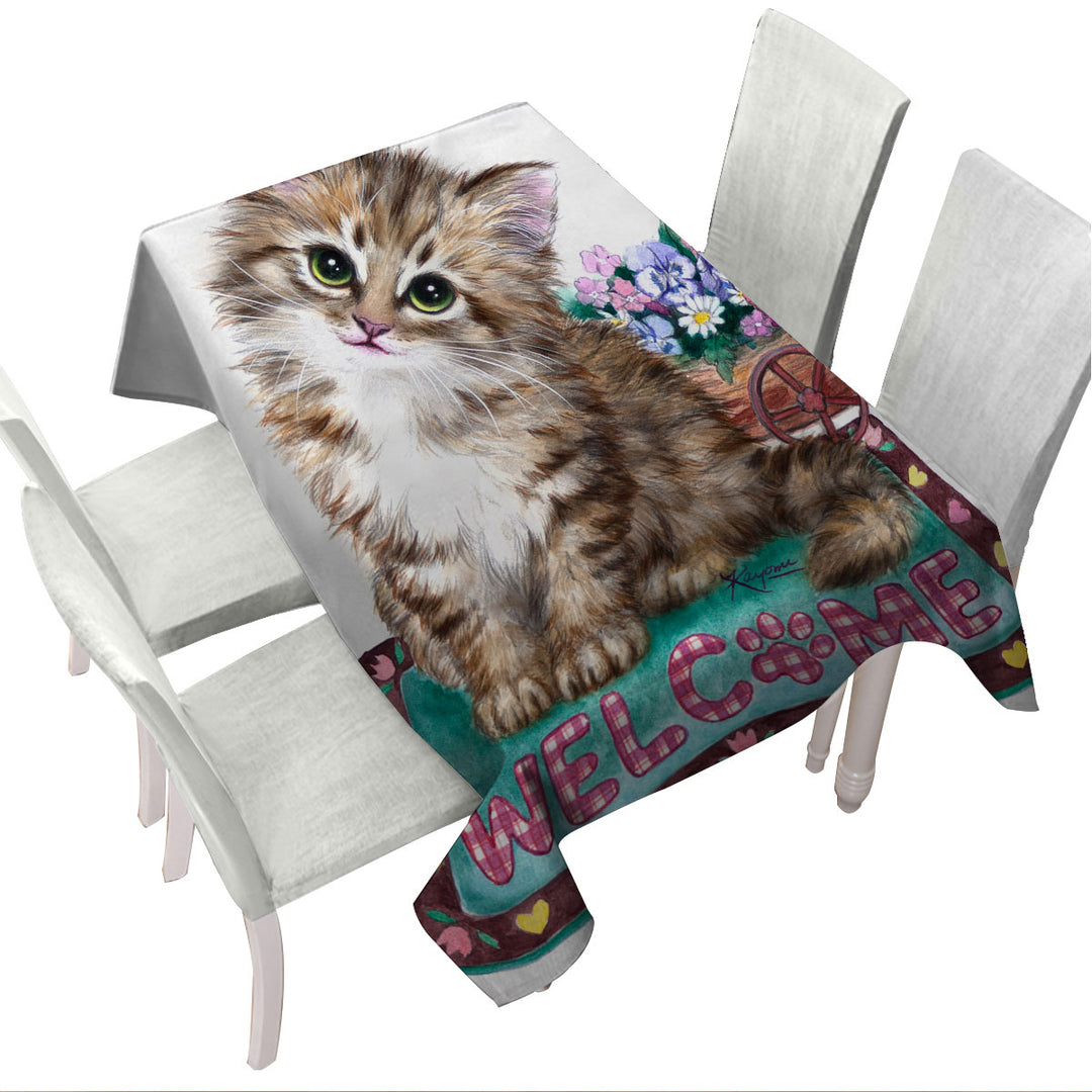 Welcome Flowers and Adorable Kitty Cat Tablecloths