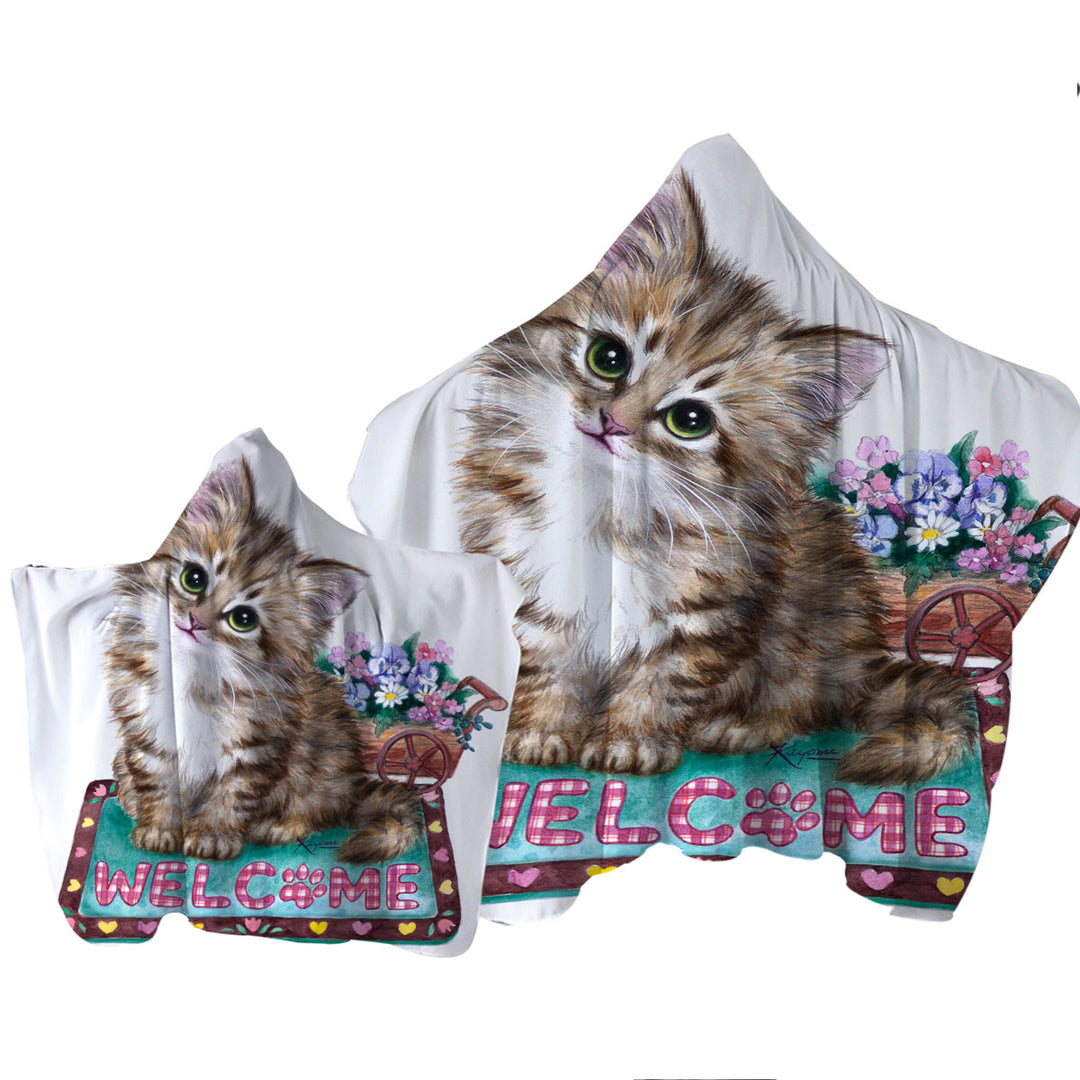 Welcome Flowers and Adorable Kitty Cat Towel Hoodie