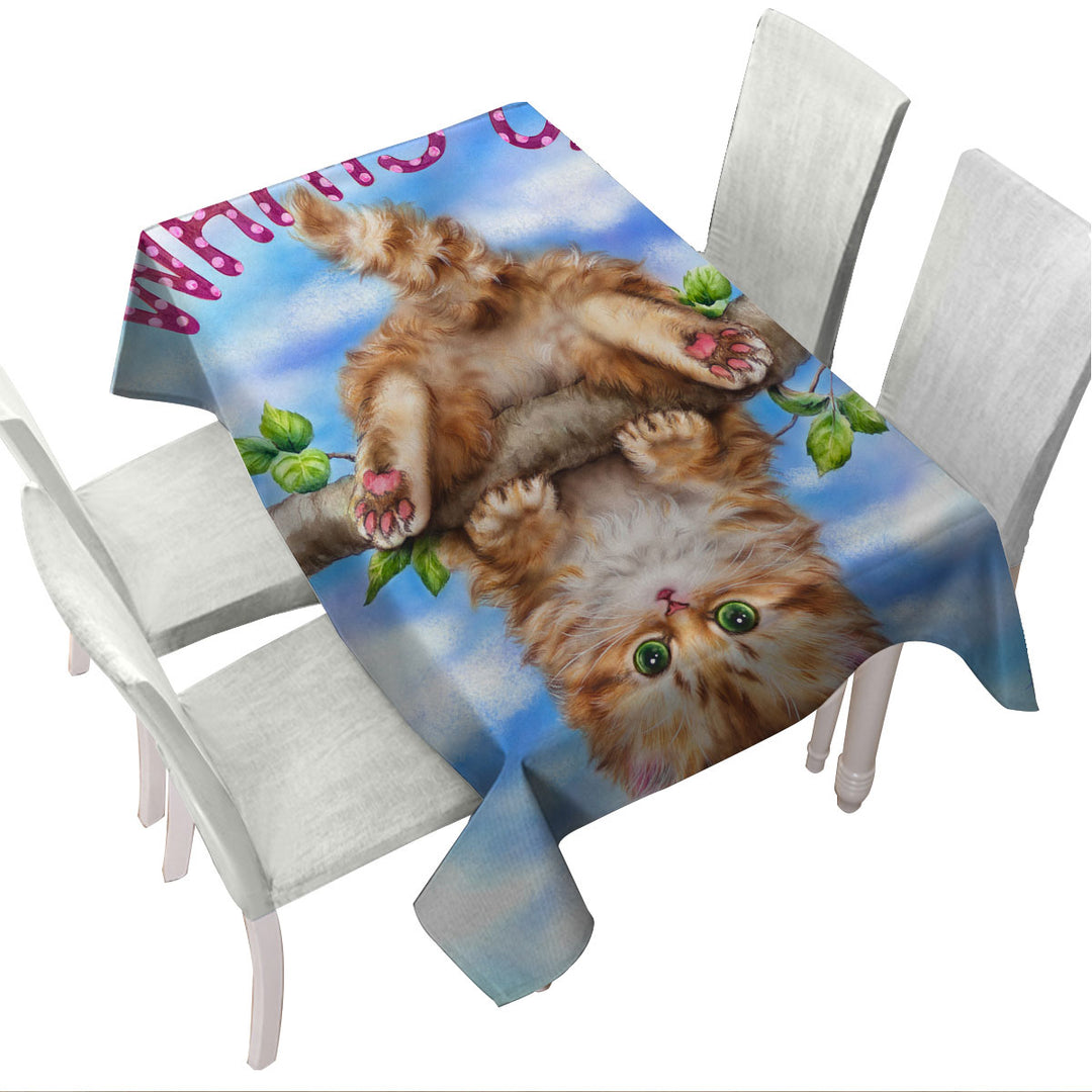 Whats Up Cute Funny Ginger Kitten on Branch Custom tablecloths