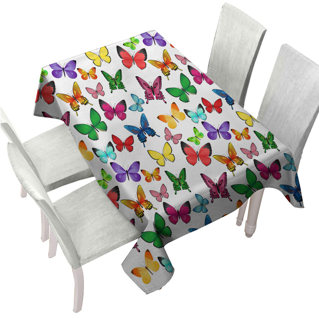 White Back Full of Vivid Colored Butterflies Custom tablecloths