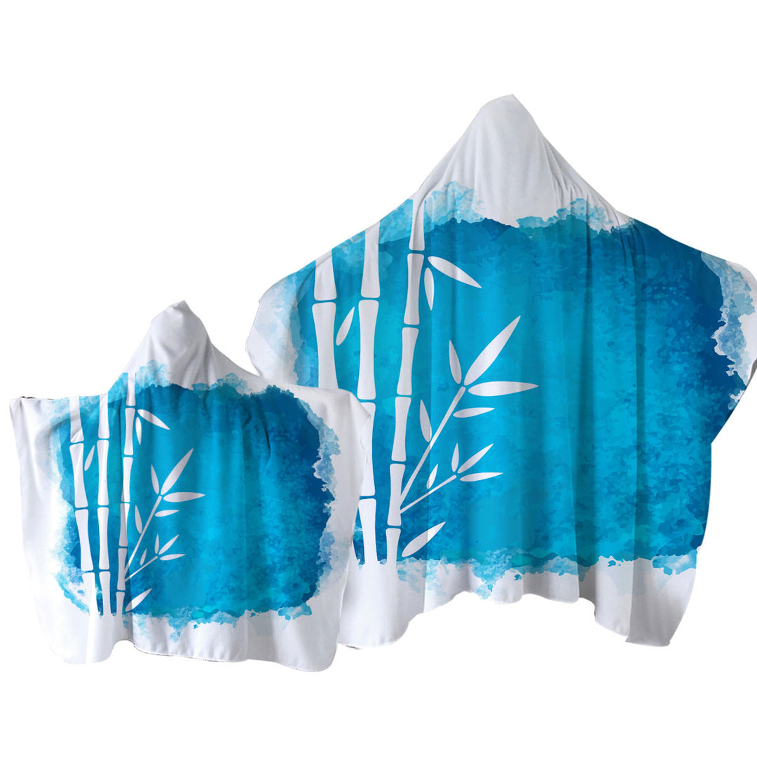 White Bamboo Silhouette over Ocean Blue Paint Towel with Hood