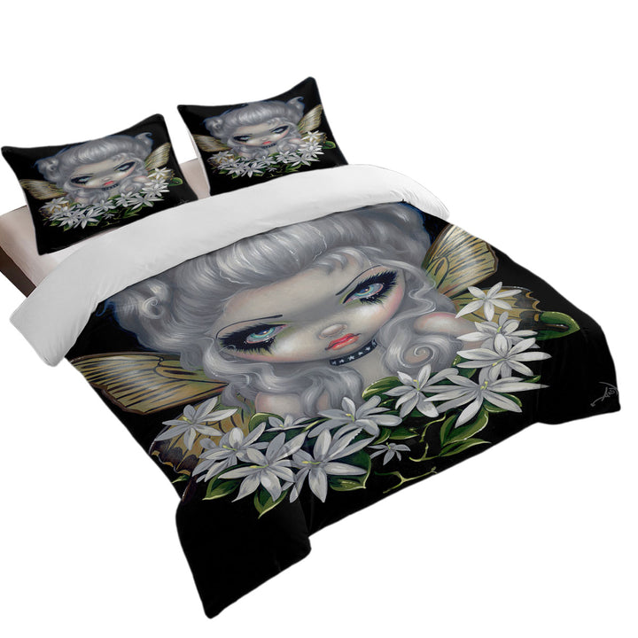 White Flowers Starry Wild Jasmine Fairy Coverlet