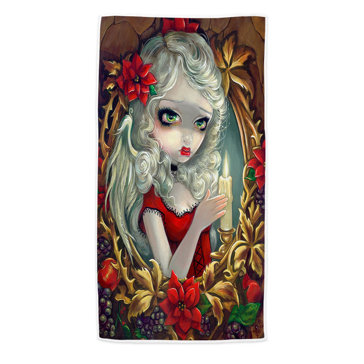 White Haired Beautiful Girl Christmas Candle Beach Towel