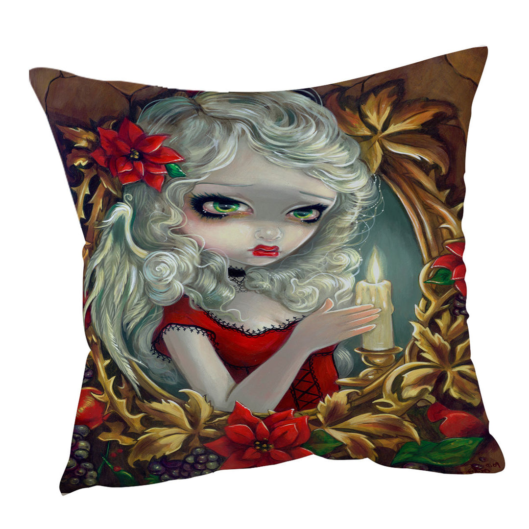 White Haired Beautiful Girl Christmas Candle Cushion Cover