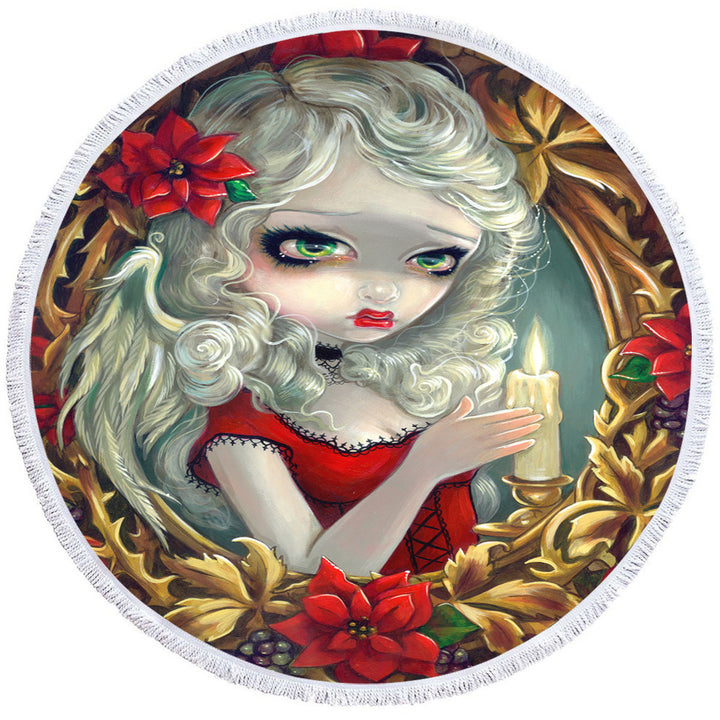 White Haired Beautiful Girl Christmas Candle Microfiber Beach Towel