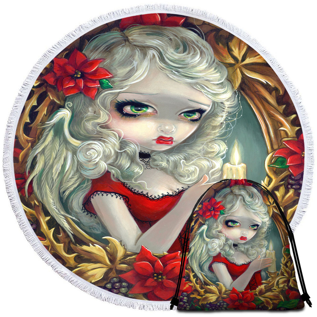 White Haired Beautiful Girl Christmas Candle Microfibre Beach Towels