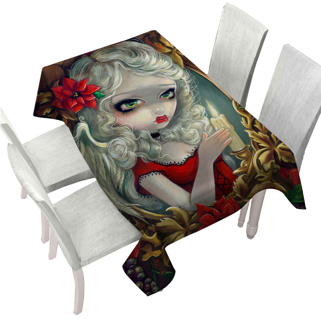 White Haired Beautiful Girl Christmas Candle Printed Tablecloth