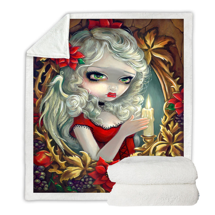 White Haired Beautiful Girl Christmas Candle Sherpa Blanket