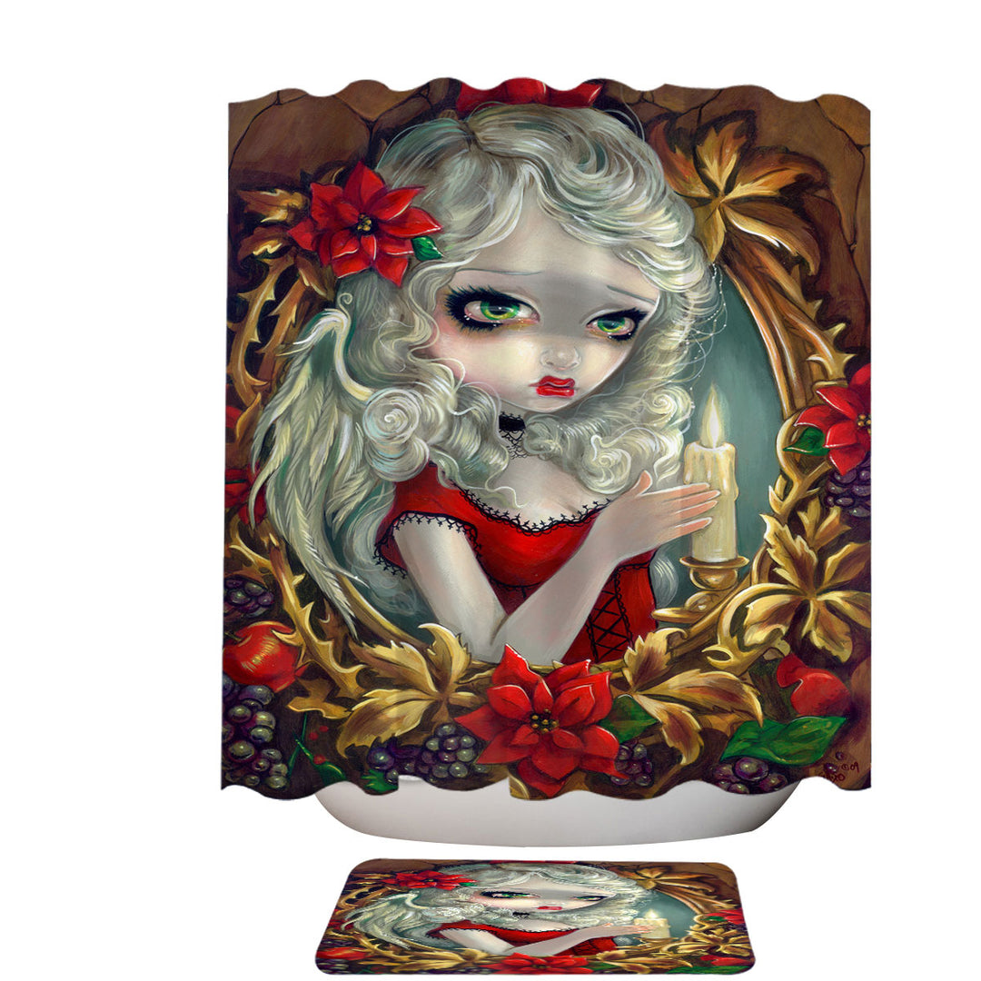 White Haired Beautiful Girl Christmas Candle Shower Curtain