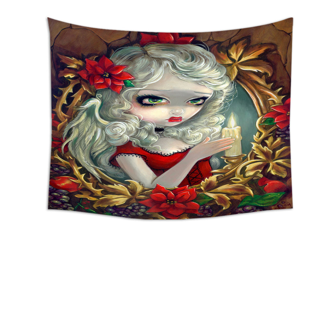 White Haired Beautiful Girl Christmas Candle Tapestry Wall Decor