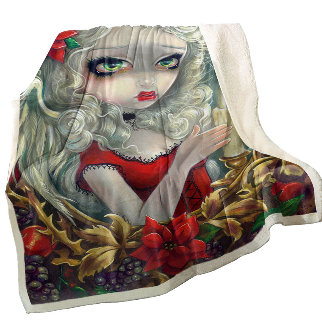 White Haired Beautiful Girl Christmas Candle Throw Blanket