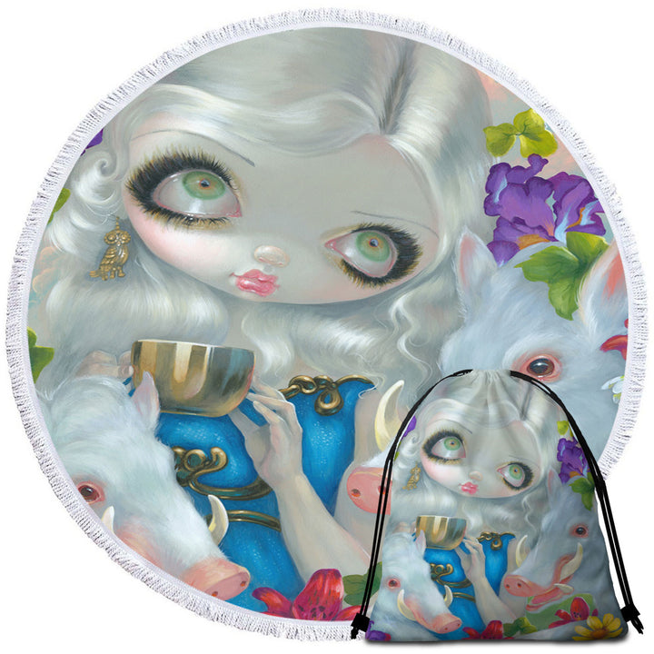 White Haired Beauty Circe and the Swine Beach Towels