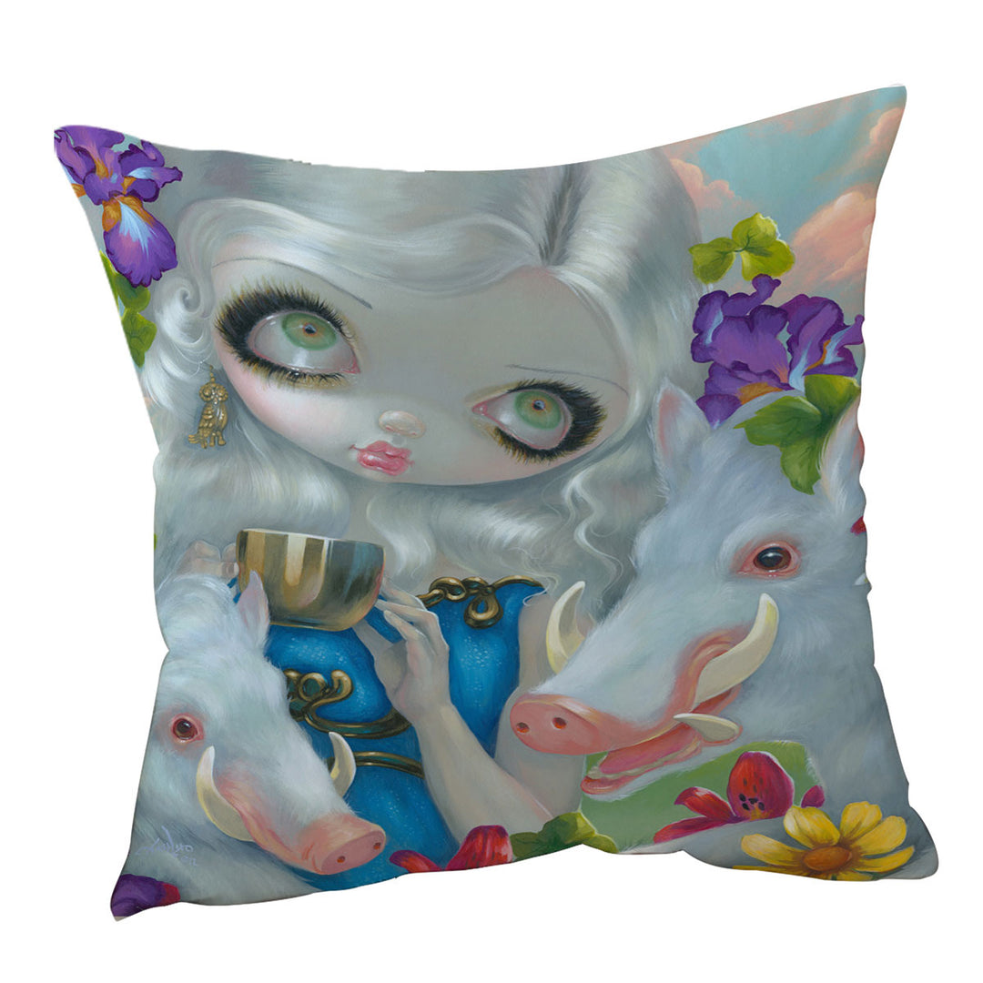 White Haired Beauty Circe and the Swine Cushion Cover