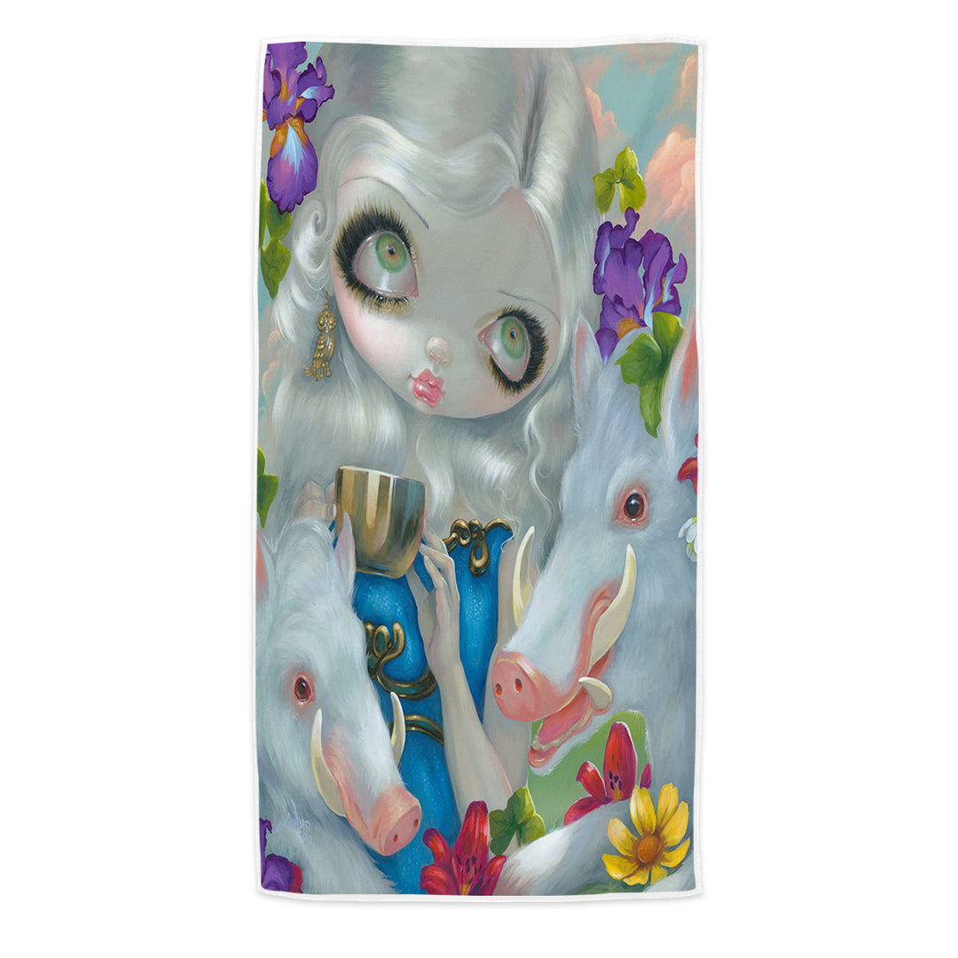 White Haired Beauty Circe and the Swine Microfiber Beach Towel