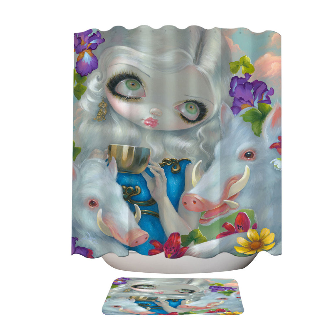 White Haired Beauty Circe and the Swine Shower Curtain