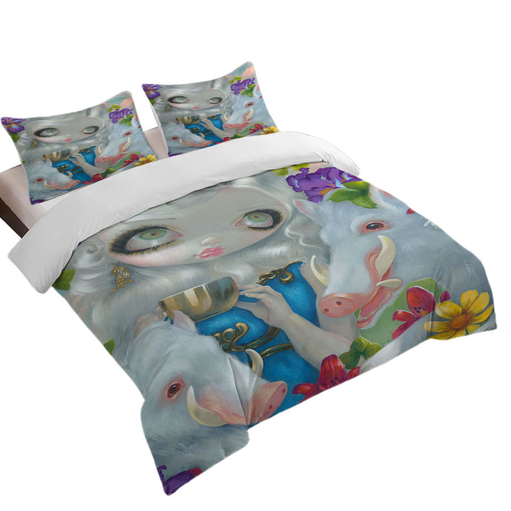 White Haired Beauty Circe and the Swine full Size Duvet Cover