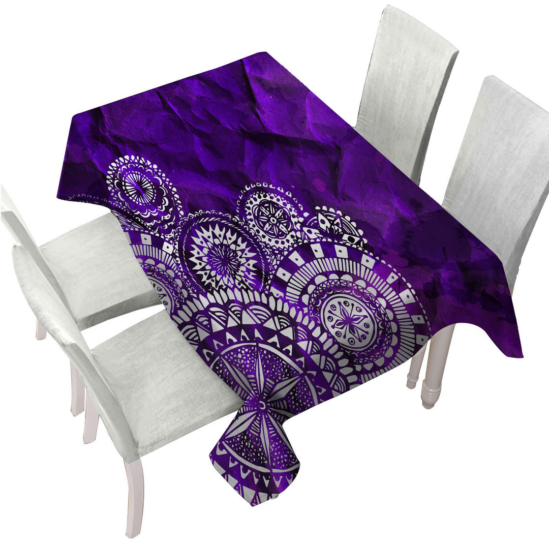 White Mandalas Over Purple Custom tablecloths