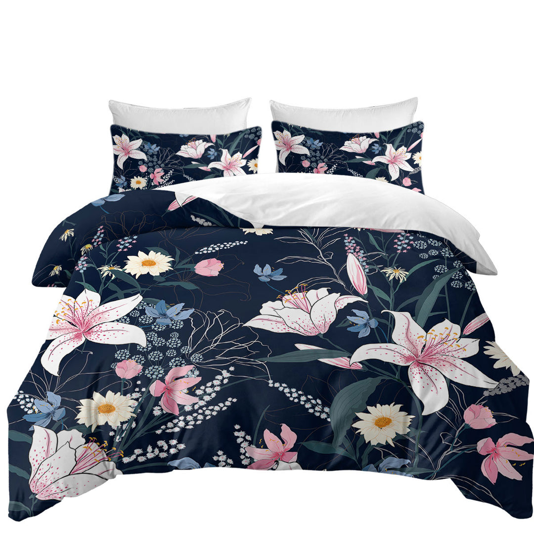 White Pink and Blue Flowers Duvet Covers