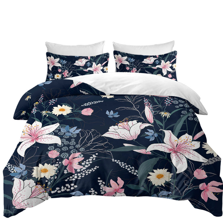 White Pink and Blue Flowers Duvet Covers