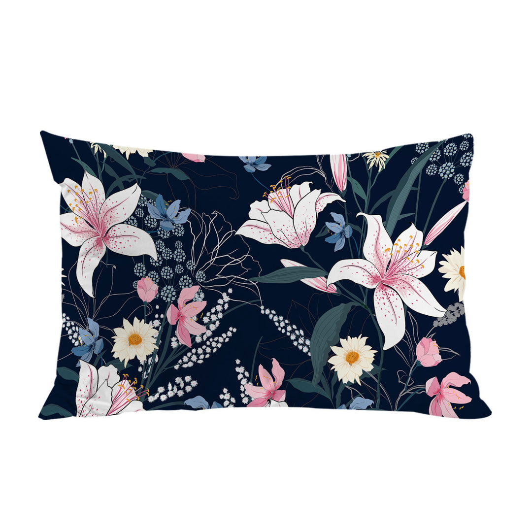 White Pink and Blue Flowers Pillow Cases