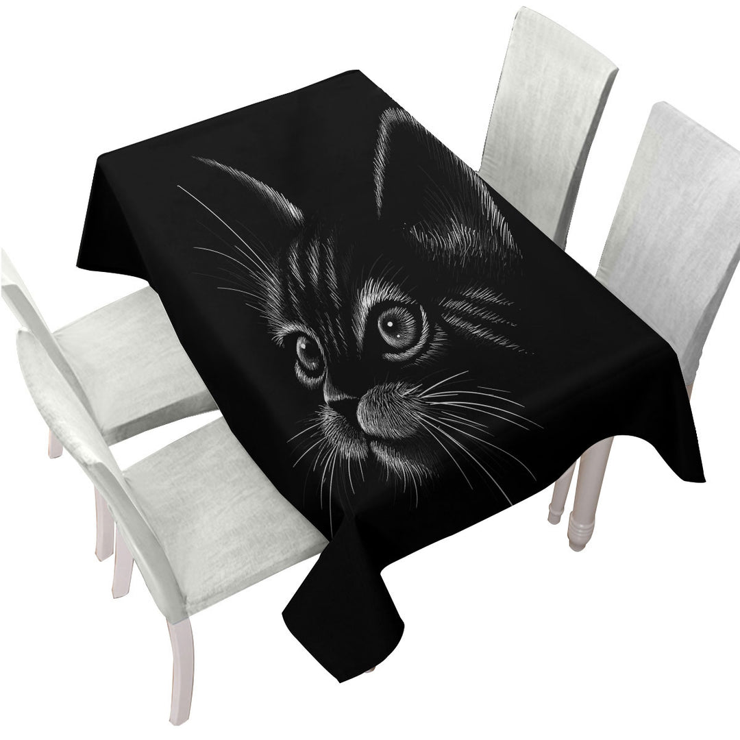 White Portrait Cat Kitten Drawing Table Cover