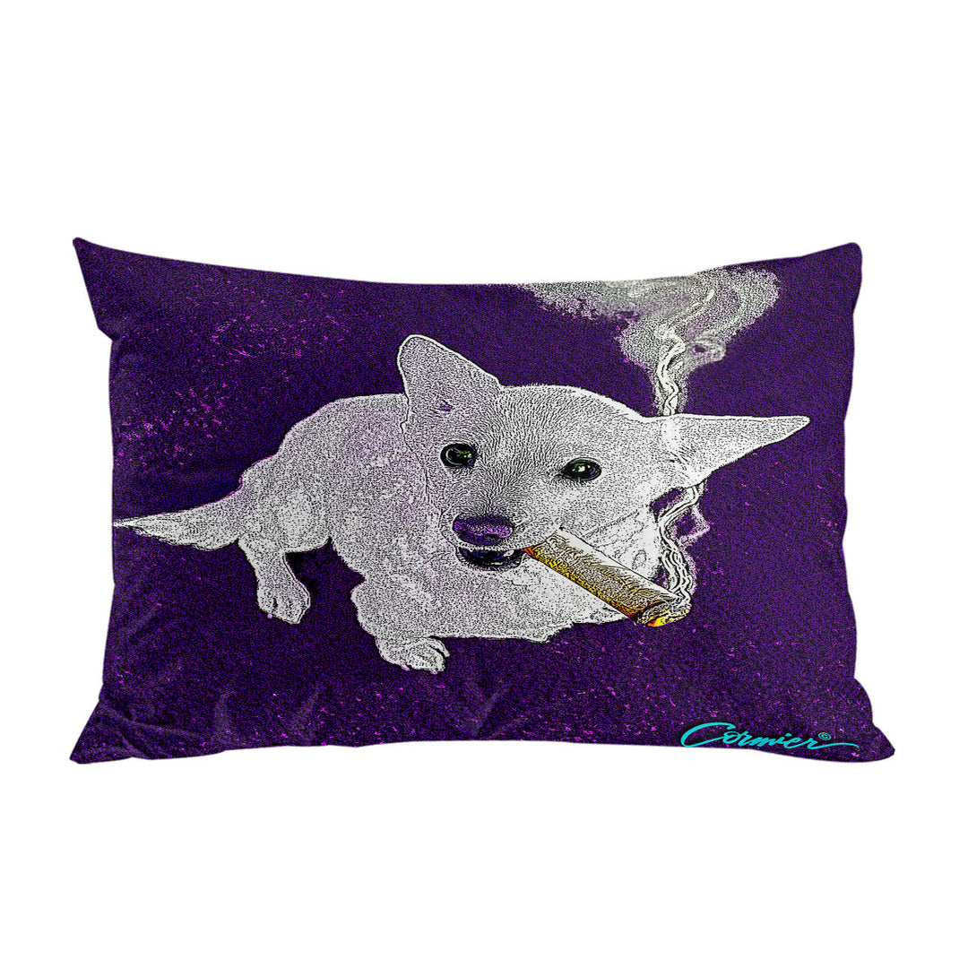 White Purple Artistic Drawing Smoking Dog Pillow Cases