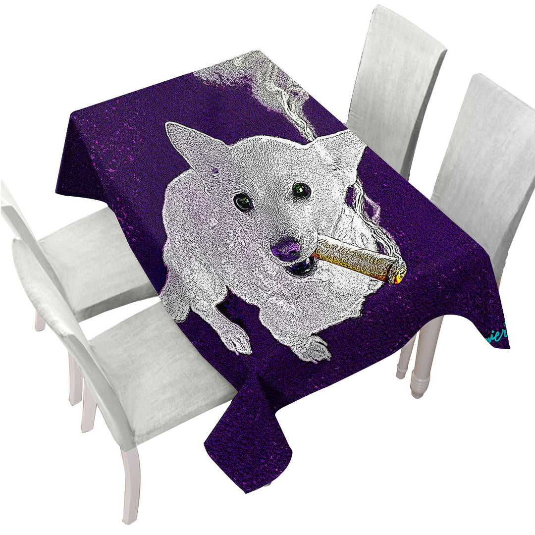 White Purple Artistic Drawing Smoking Dog Tablecloths