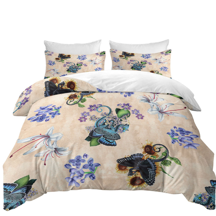 White Purple Flowers and Butterflies Dragons Best Duvet Covers