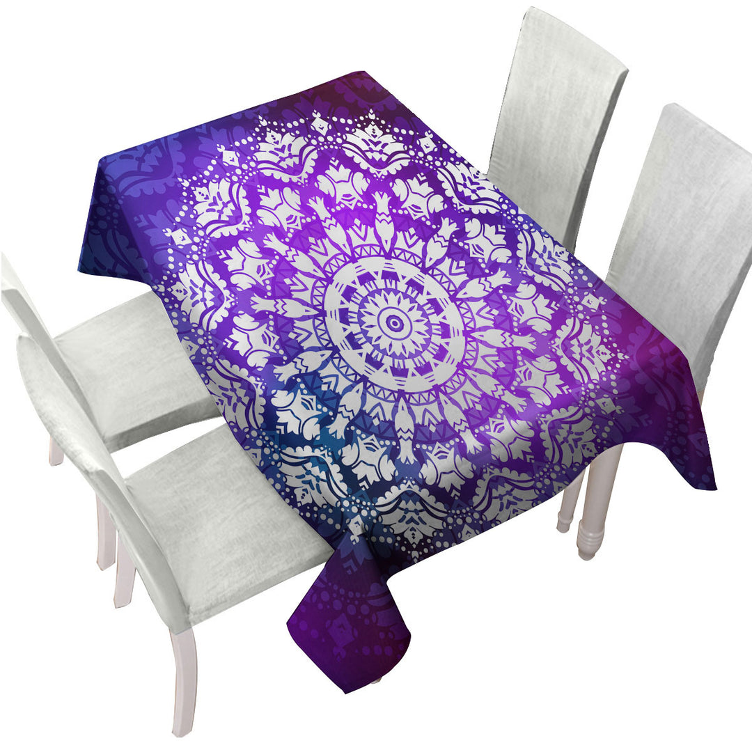 White Royal Floral Mandala over Purple Tablecloths