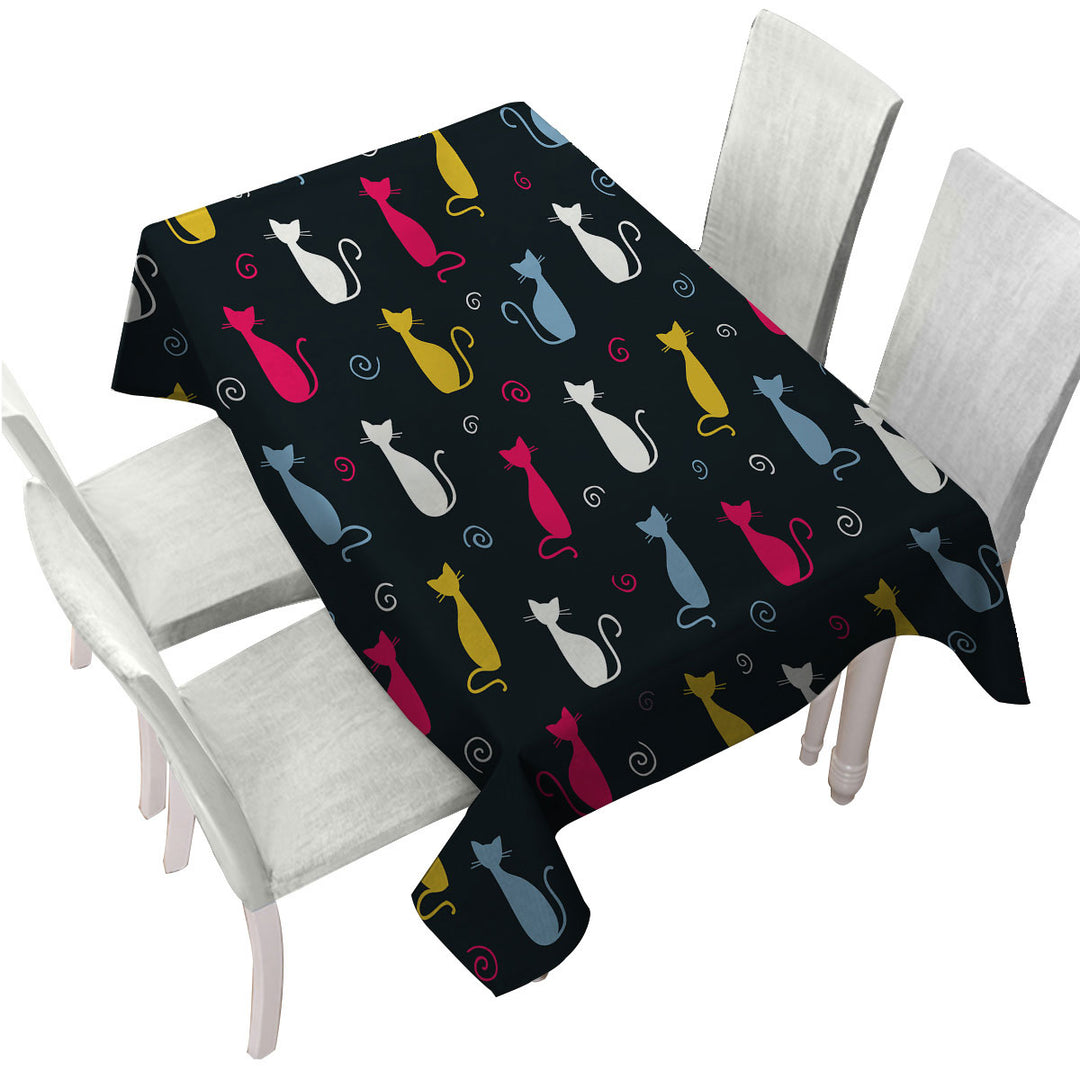 White Yellow Blue Pink Cats Custom table cloth